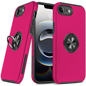 Premium Chief Oil Painted Magnetic Ring Stand Hybrid Case For iPhone 16E/SE4 (2025) - Hot Pink