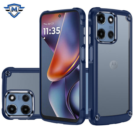 Metkase Ultimate Casex Transparent Hybrid Case With Metal Buttons And Camera Edges For Motorola Moto G 5G 2025 - Blue