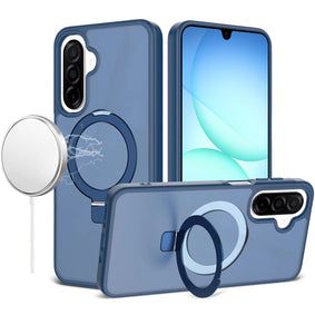 Premium Magnetic Matching Ring Stand Full Rotation Matte Hybrid Case For Samsung A17 5G - Blue