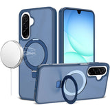 Premium Magnetic Matching Ring Stand Full Rotation Matte Hybrid Case For Samsung A17 5G - Blue