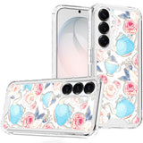 HR Premium Beautiful Tpu Designs Case For Samsung Galaxy S26 Fe - Pink Roses & Teal Teapots