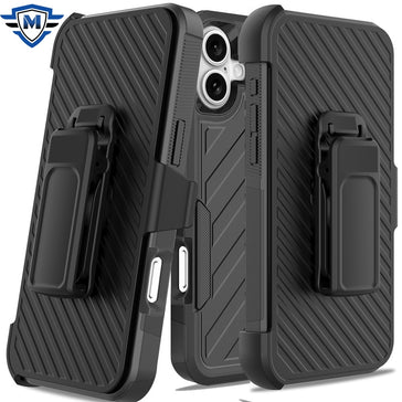 Metkase Noble Lined Shockproof Dual Layer Holster Hybrid CaseFor iPhone 16 6.1 Inch - Black/Black