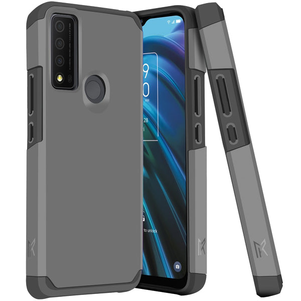 MetKase Tough Strong Slim Dual-Layer Shockproof Hybrid Case Cover For Tcl 30 Xe 5G - Charcoal Grey