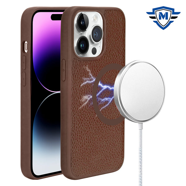 Metkase Apple-Peel Stick Pu Leather [Magnetic Circle] Premium Hybrid Case For iPhone 12 & iPhone 12 Pro - Brown