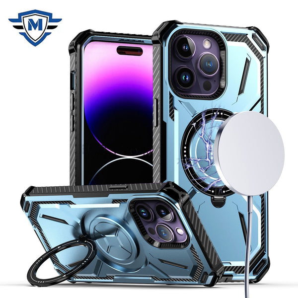 Metkase Magnetic Ring Stand Premium Ultra Rugged Shockproof Hybrid In Slide-Out Package For iPhone 11 - Light Blue