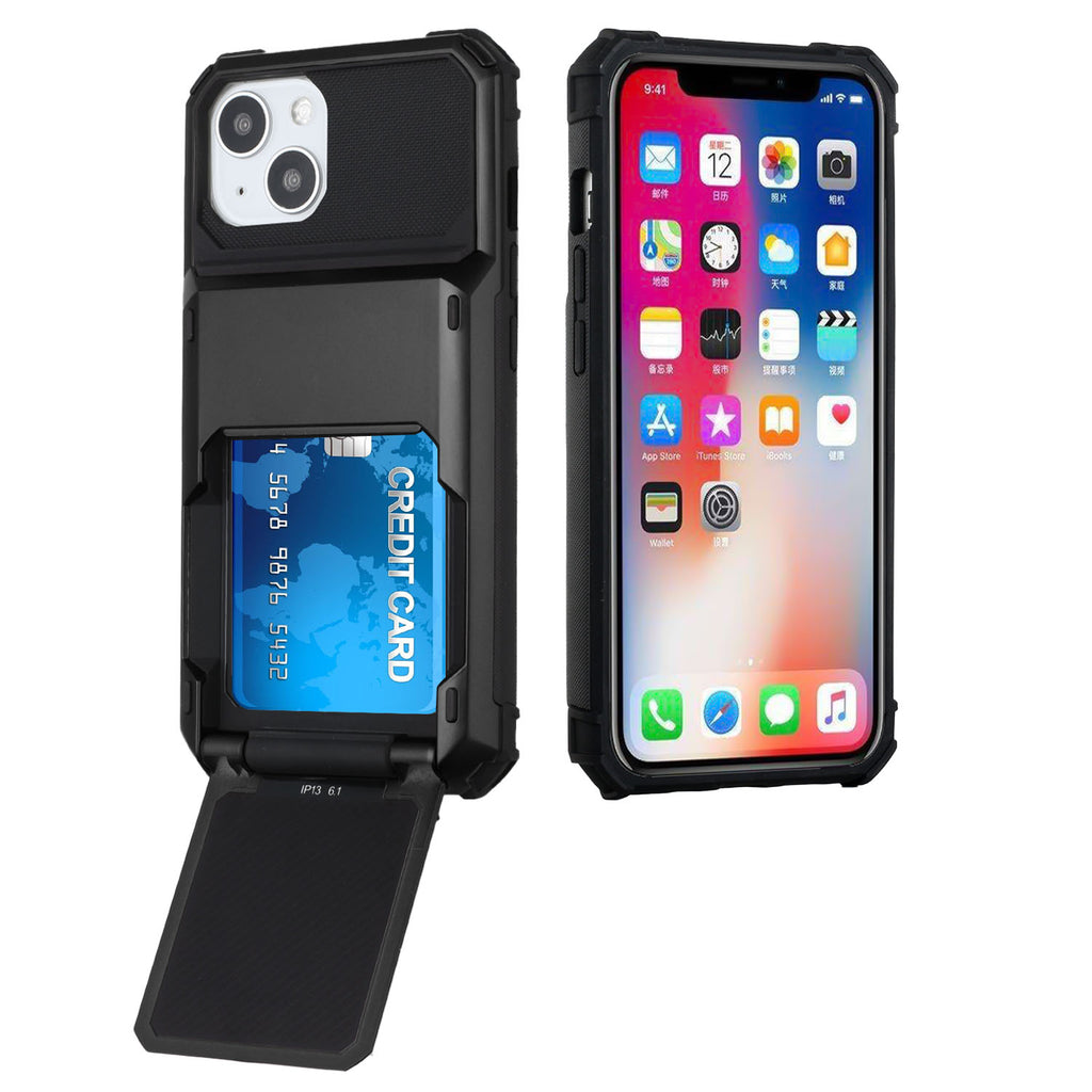 Hybrid Design Case For iPhone SE/SE2/SE3/8/7- Black - Card Holder Shockproof Wild Flag