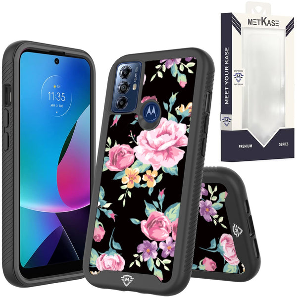 Metkase Premium Exotic Design Hybrid Case for Motorola Moto G Play 5G 2023 - Tropical Roses Floral