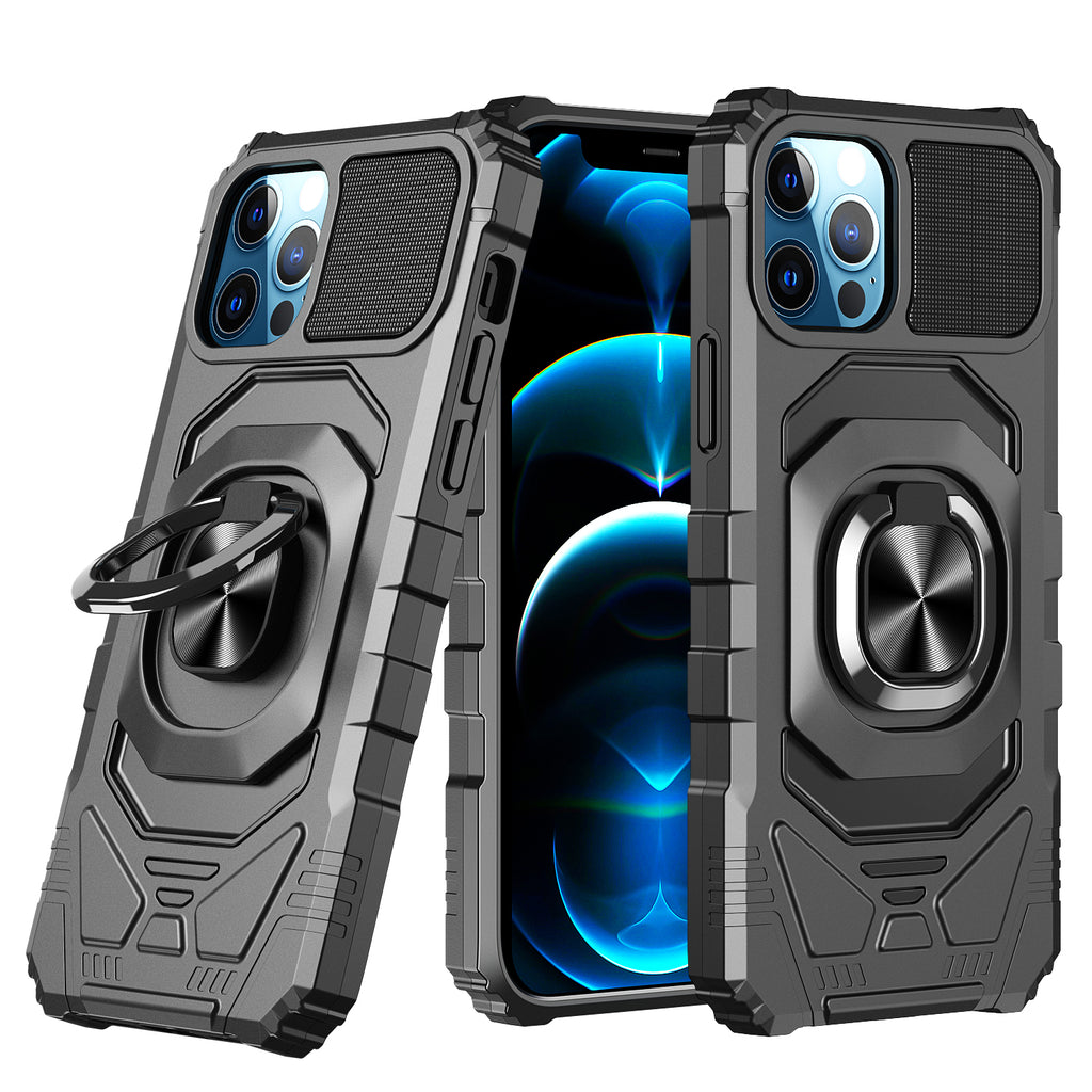 Hybrid Case For iPhone SE/SE2/SE3/8/7- Black - Magnetic Ring Stand Wild Flag