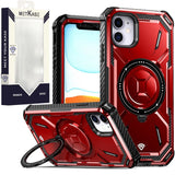 Metkase Magnetic Ring Stand Ultra Rugged ShockProof Hybrid For iPhone 12|iPhone 12 Pro - Red