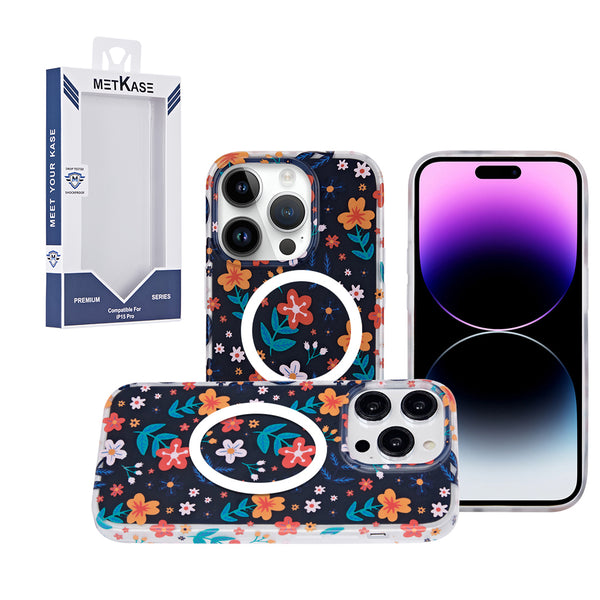 Metkase Imd Design Pattern [Magnetic Circle] Premium Case For iPhone 15 Plus - Nightly Floral