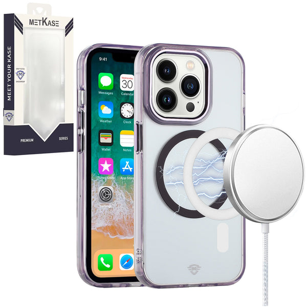 Metkase Magnetic Circle Ring Transparent Premium Acrylic Case for iPhone 15 Pro - Light Purple