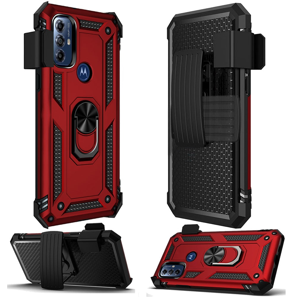 Holster Magnetic Ringstand Clip Cover Case For Motorola Moto G Play 2023 - Red