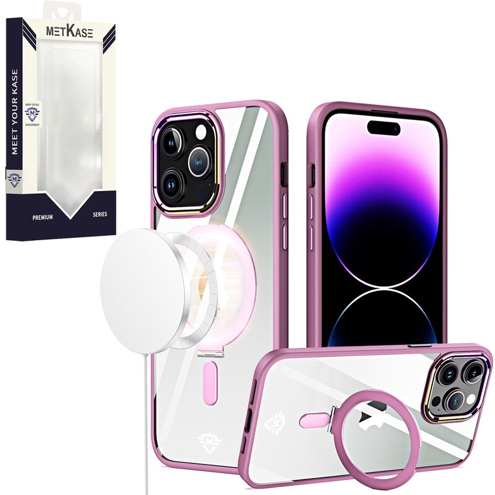 Metkase Dazzle Magnetic Ring Stand Chrome Transparent Hybrid For iPhone 12|iPhone 12 Pro - Pink