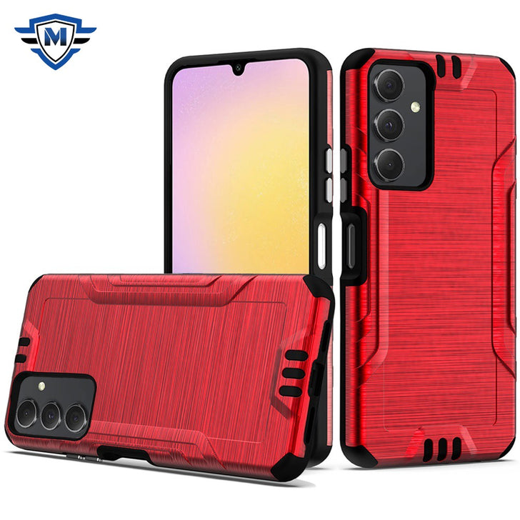 Metkase Strong Tough Metallic Design Hybrid In Premium Slide-Out Package For Samsung A25 5G - Red
