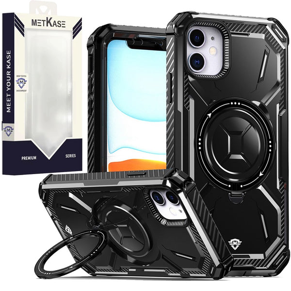 Metkase Magnetic Ring Stand Premium Ultra Rugged Shockproof Hybrid For iPhone 15 - Black