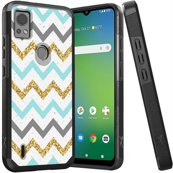 Metkase Tough Strong Hybrid (Magnet Mount Friendly) Case For Cricket Icon 5 - Zigzag