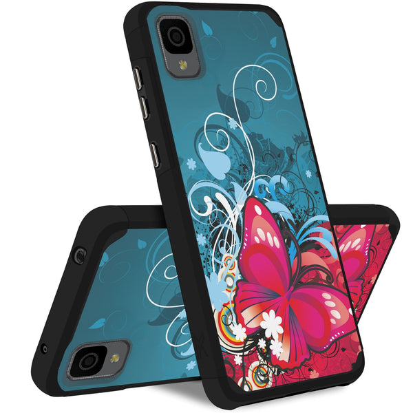 MetKase Tough Strong Slim Dual-Layer Shockproof Hybrid Case Cover for TCL 30 Z - Butterfly Bliss