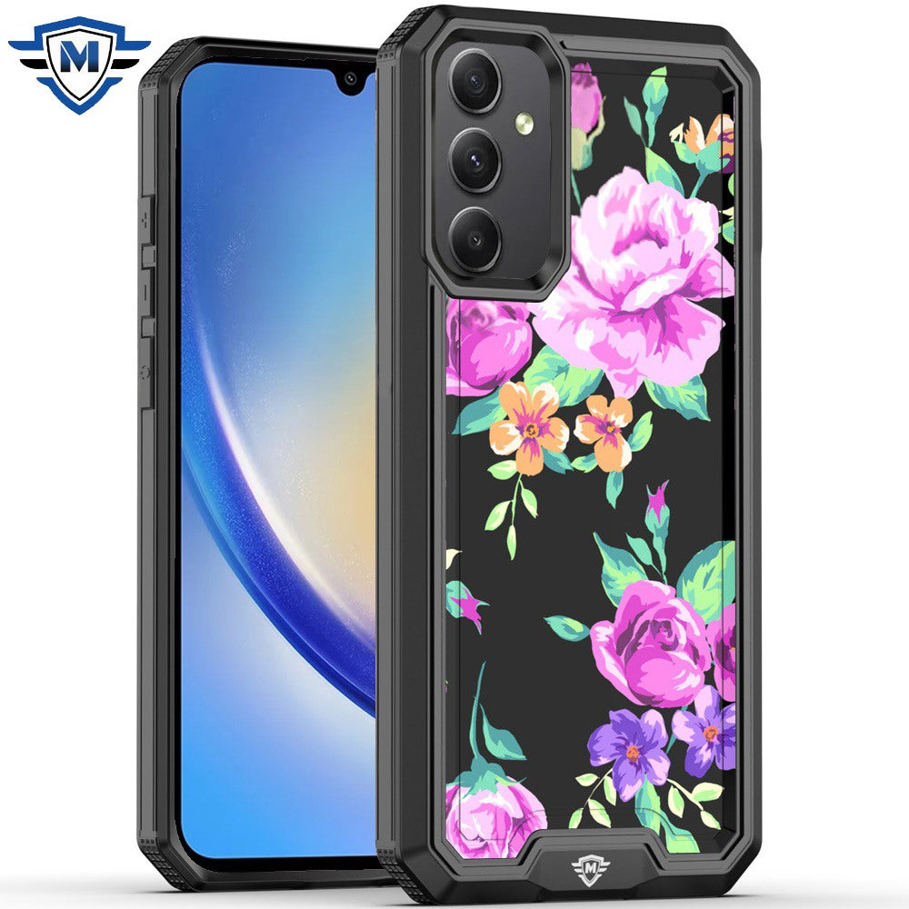 Metkase Premium Rank Design Fused Hybrid Case In Slide-Out Package For Samsung A15 5G - Tropical Romantic Colorful Roses Floral