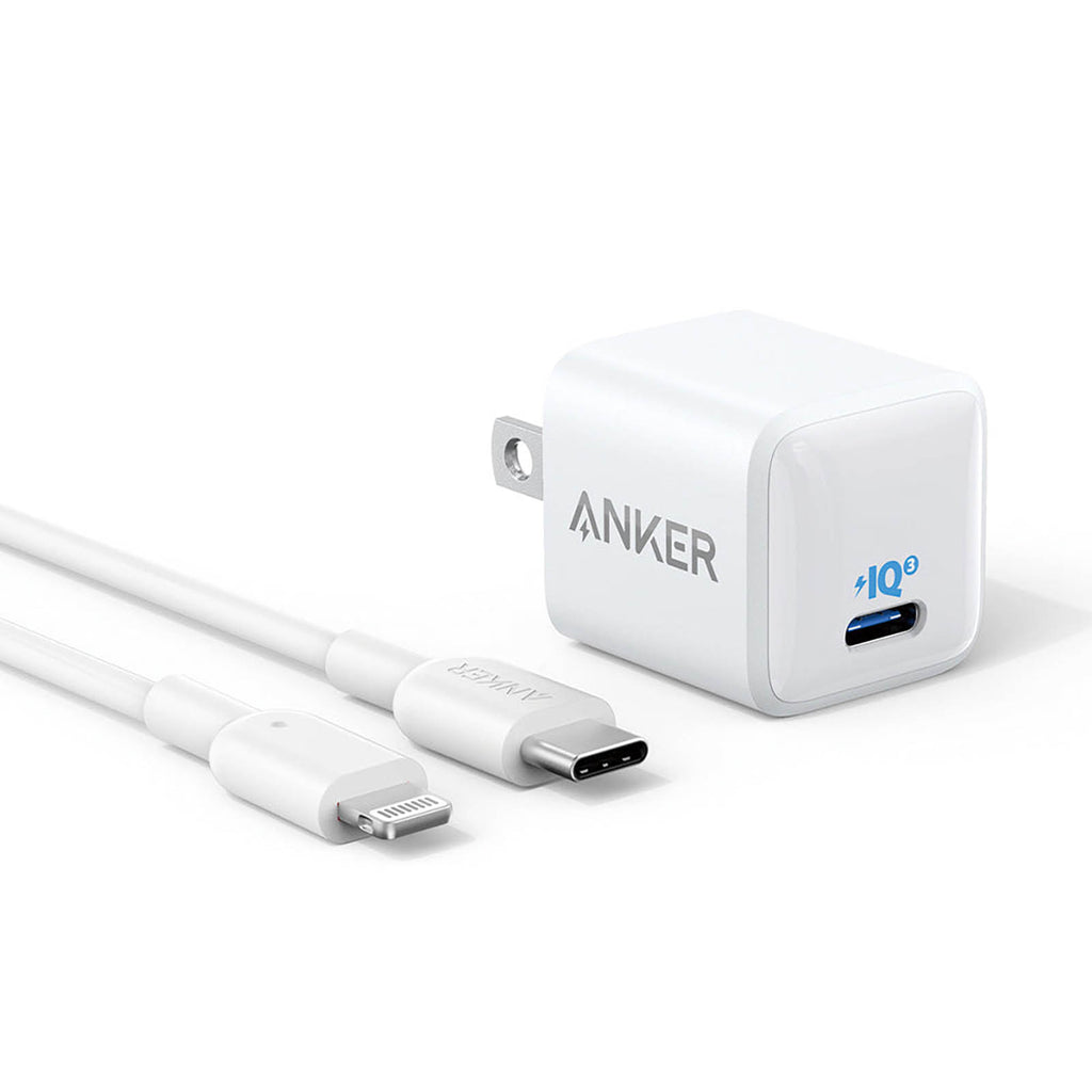 Anker Powerport 20W PD Nano USB-C Wall Charger W/ 6' C-Lightning Cable - White
