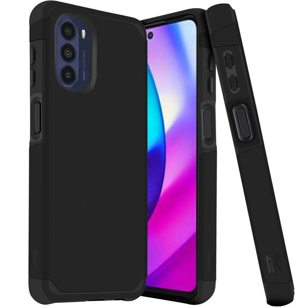 MetKase Tough Strong Slim Dual-Layer Shockproof Hybrid Case Cover For Moto G 5G 2022 - Black