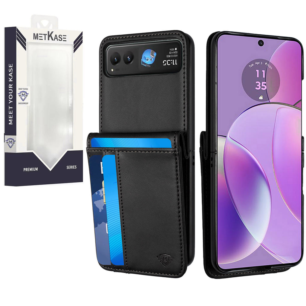 Metkase Card Slot Wallet Holder Case In Slide-Out Package For Motorola Razr 2023 - Black