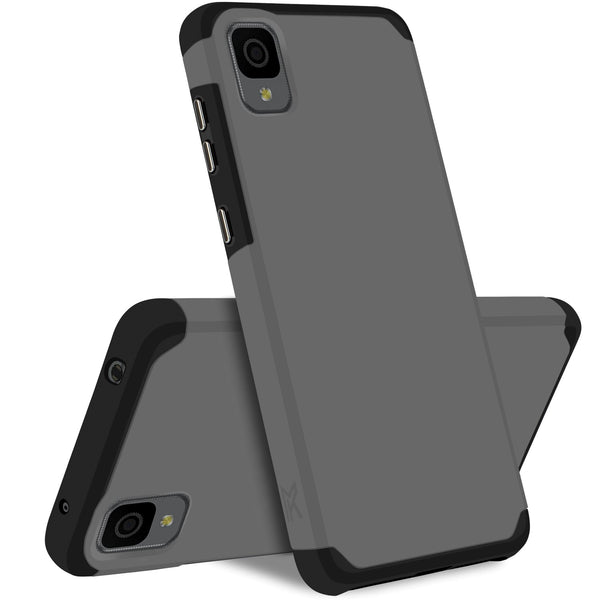 MetKase Tough Strong Slim Dual-Layer Shockproof Hybrid Case Cover For Tcl 30 Z - Charcoal Grey