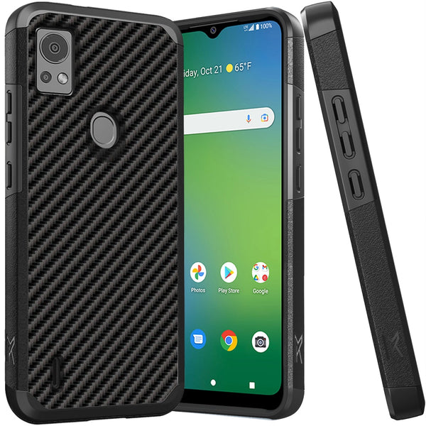Metkase Tough Strong Hybrid (Magnet Mount Friendly) Case For Cricket Icon 5 - Carbon Fiber