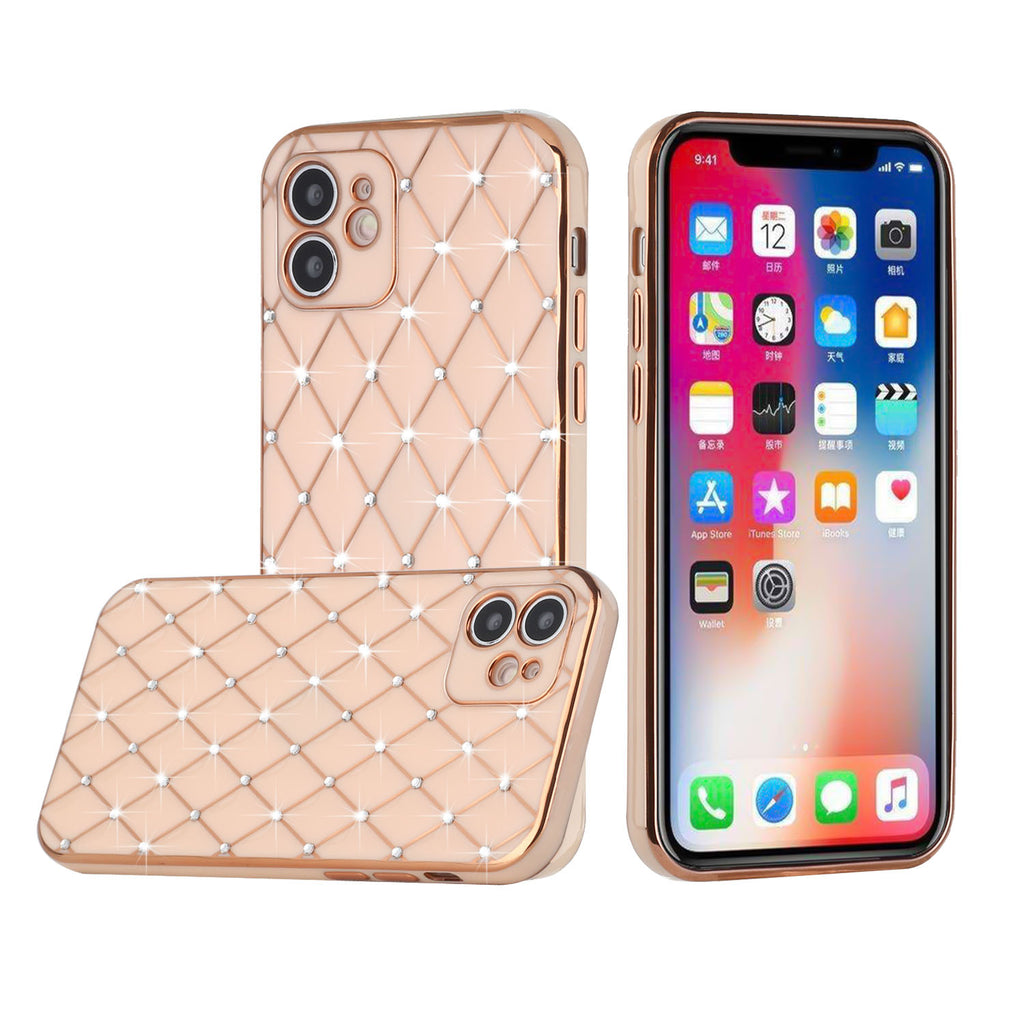 Design TPU Case For iPhone 11 - Rose Gold - Diamonds On Electroplated Grid Wild Flag