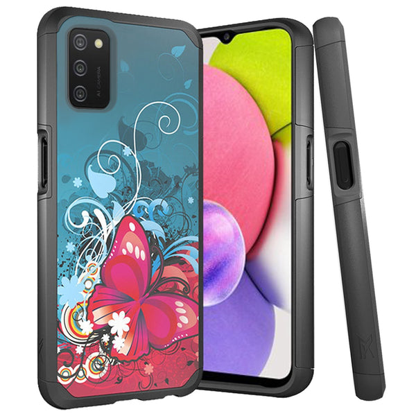 MetKase Tough Strong Slim Dual-Layer Shockproof Hybrid Case Cover For Samsung Galaxy A03S - Butterfly Bliss