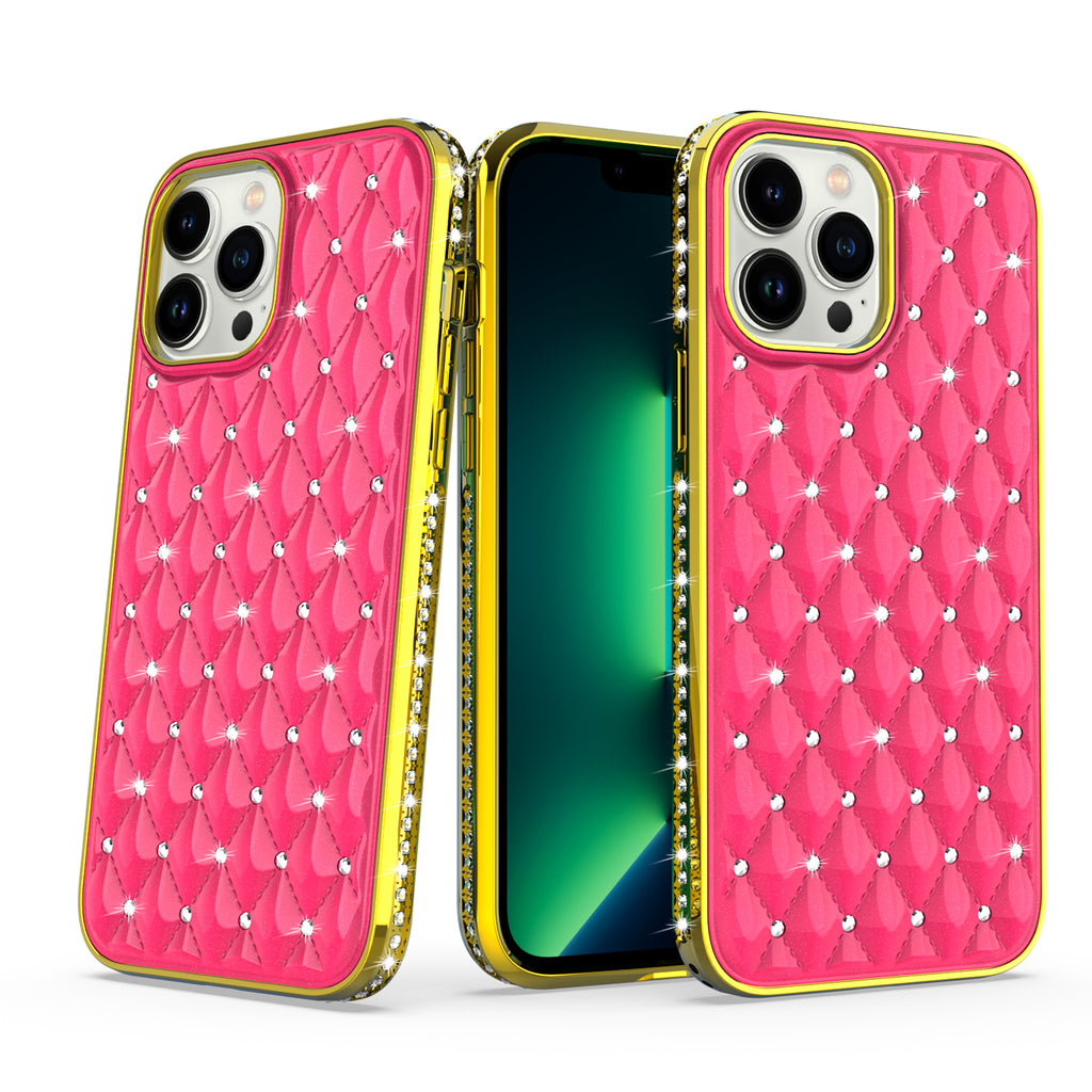 Hybrid Case For iPhone SE/SE2/SE3/8/7- Hot Pink - Radiant Chrome Diamonds Wild Flag