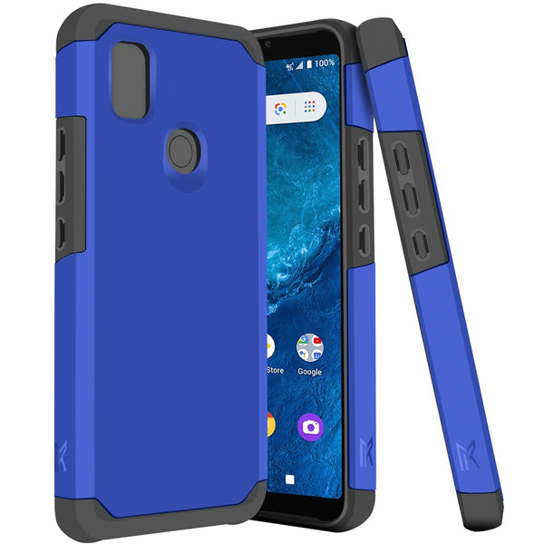 Metkase Tough Strong Hybrid (Magnet Mount Friendly) Case For Cricket Icon 4 - Classic Blue