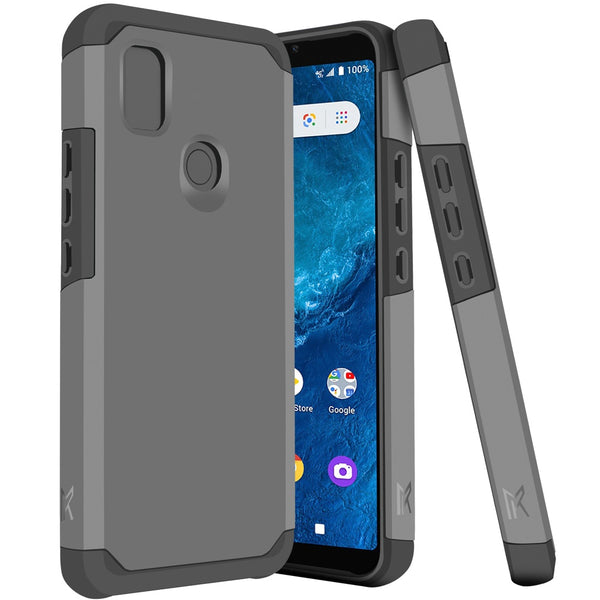 Metkase Tough Strong Hybrid (Magnet Mount Friendly) Case For Cricket Icon 4 - Charcoal Grey