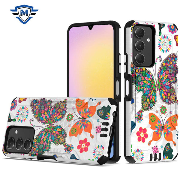 Metkase Strong Tough Metallic Design Hybrid Case In Premium Slide-Out Package For Samsung A25 5G - Colorful Butterflies