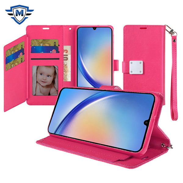 Metkase Wallet ID Card Holder Case For Samsung A15 5G - Hot Pink