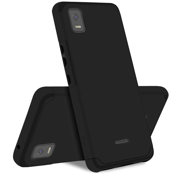 Metkase Tough Strong Hybrid (Magnet Mount Friendly) Case For Cricket Debut Smart - Black