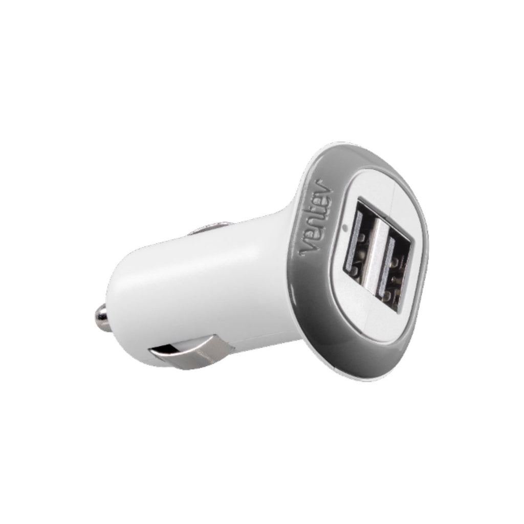 Essentials By Ventev 12W Dash 224 Dual USB A Port Car Charger - White