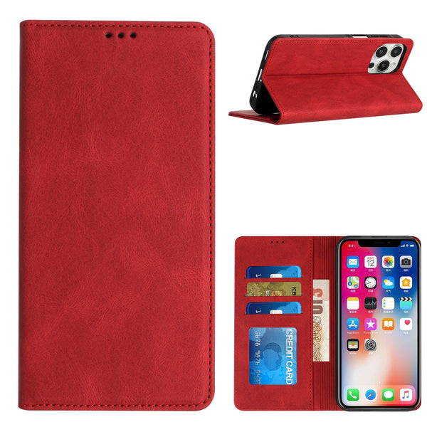 Metkase Luxury Wallet Card Id Zipper Money Holder Case Cover In Premium Slide-Out Package For Samsung A15 5G - Red