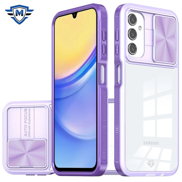 Metkase Fusion Transparent Clear Hybrid Cover Cover In Premium Slide-Out Package For Samsung A15 5G - Purple