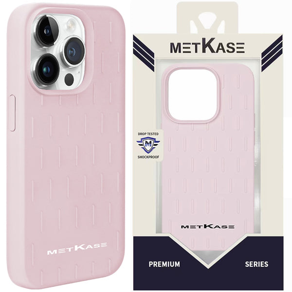 Metkase Silicone [Magnetic Circle] Thick Lined Design Hybrid Case For iPhone 15 Pro - Light Pink