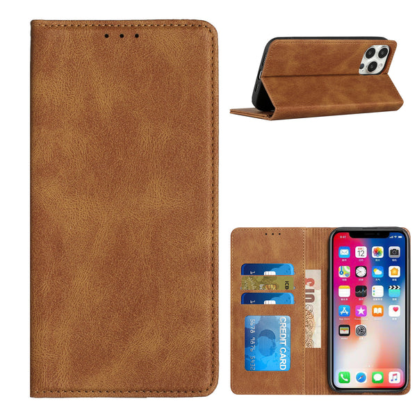 Wallet Case For Samsung A54 5G - Brown - PU Vegan Leather Card Holder Wild Flag