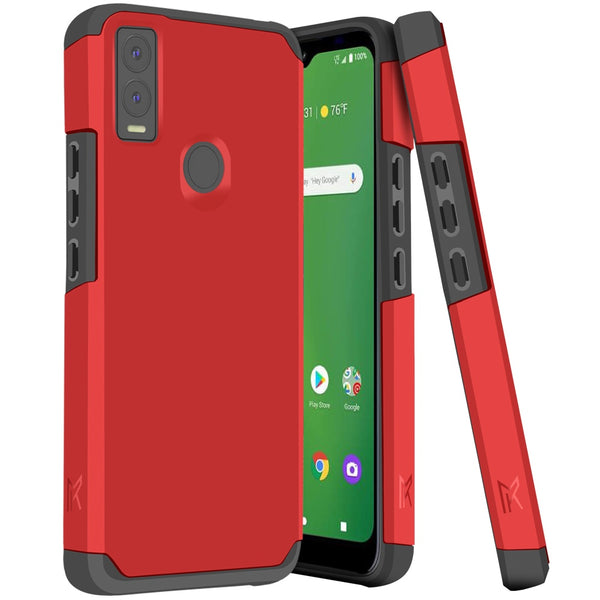 Metkase Tough Strong Hybrid (Magnet Mount Friendly) Case For Cricket Innovate E 5G - Flame Scarlet