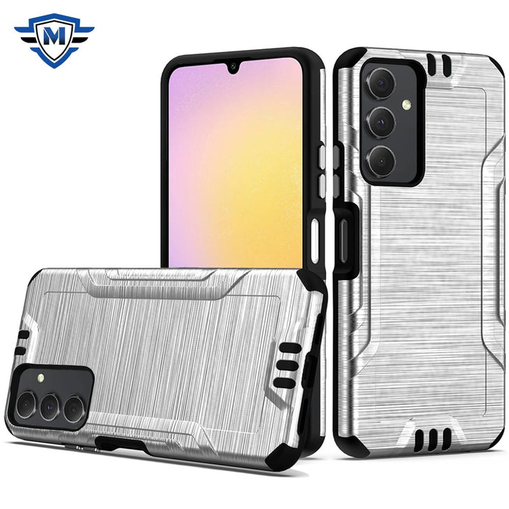 Metkase Strong Tough Metallic Design Hybrid In Premium Slide-Out Package For Samsung A25 5G - Silver