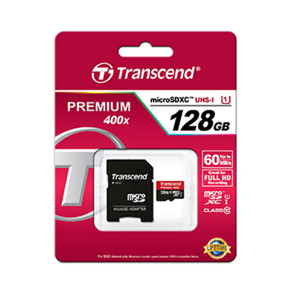 Transcend 128GB MicroSDXC Class 10 UHS-1 Memory Card With Adapter 45MB/S