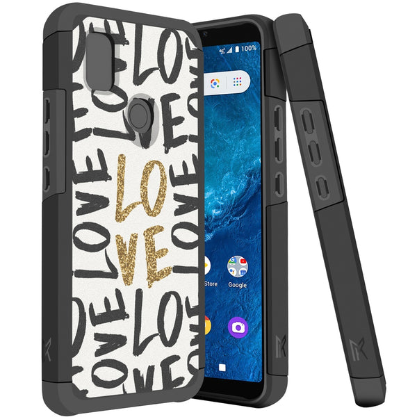 Metkase Tough Strong Hybrid (Magnet Mount Friendly) Case For Cricket Icon 4 - Love