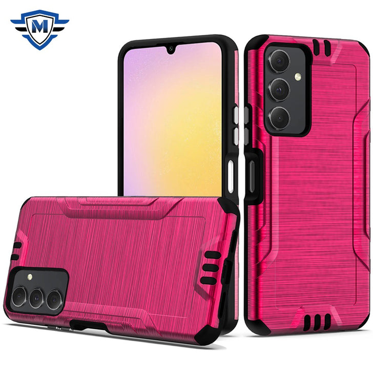 Metkase Strong Tough Metallic Design Hybrid In Premium Slide-Out Package For Samsung A25 5G - Hot Pink