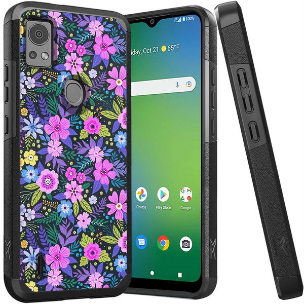 Metkase Tough Strong Hybrid (Magnet Mount Friendly) Case For Cricket Icon 5 - Mystical Floral Boom