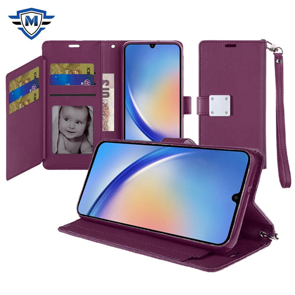 Metkase Wallet ID Card Holder Case For Samsung A15 5G - Dark Purple