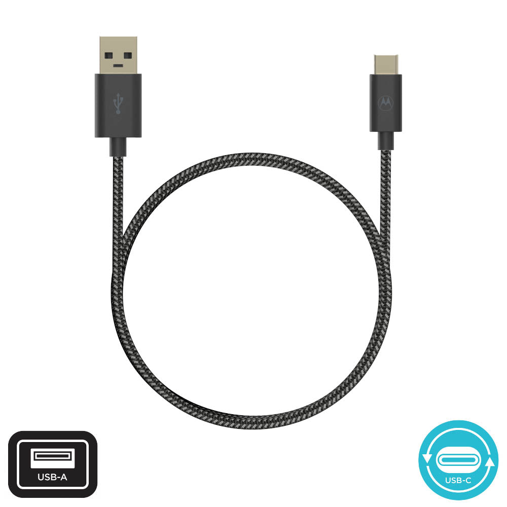 Motorola 1.5M Premium Braided USB-A To USB-C Cable - Black/Gray