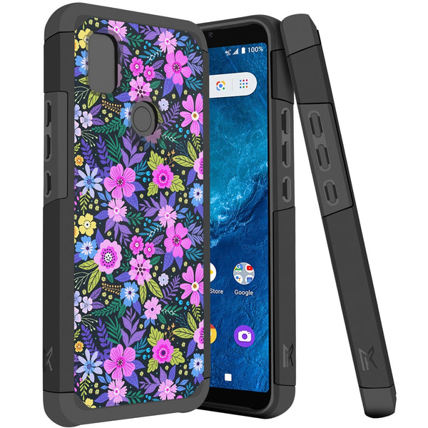 Metkase Tough Strong Hybrid (Magnet Mount Friendly) Case For Cricket Icon 4 - Mystical Floral Boom