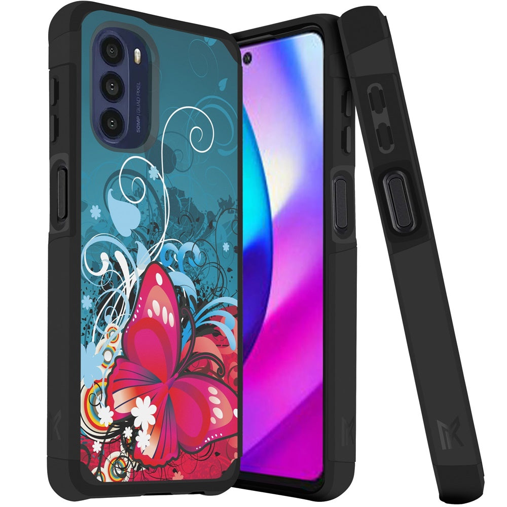 MetKase Tough Strong Slim Dual-Layer Shockproof Hybrid Case Cover For Moto G 5G 2022 - Butterfly Bliss